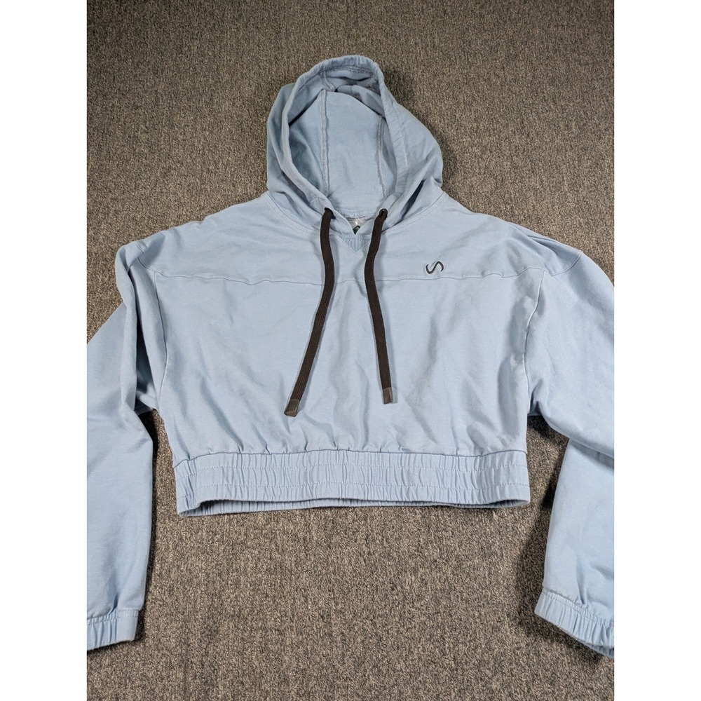 TLF Apparel Women Light Blue Cropped Open Back Hoodie Sweatshirt Small